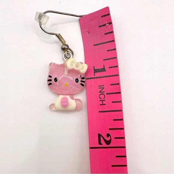 Hello Kitty Sanrio Jewelry Set Red Bow Stud Earrings Green Charm Bracelet Pink - Picture 4 of 15